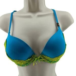Victoria's Secret Very Sexy Push Up Bra Teal Lime Lace 34C